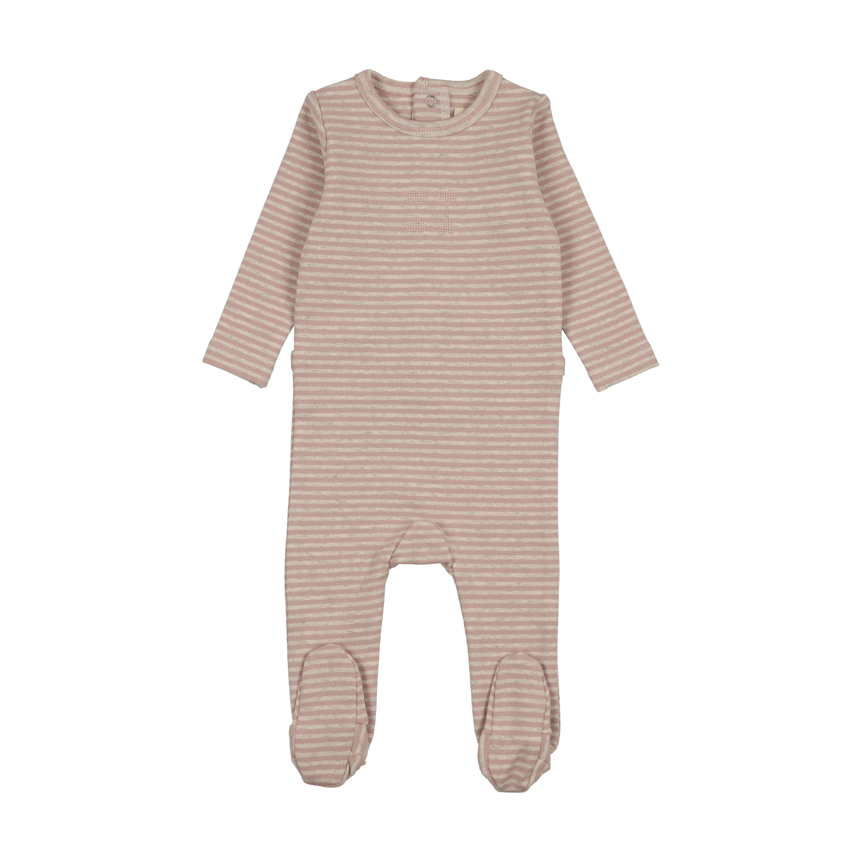 Analogie By Lil Legs Heather Stripe Footie - Cream/Dusty Pink