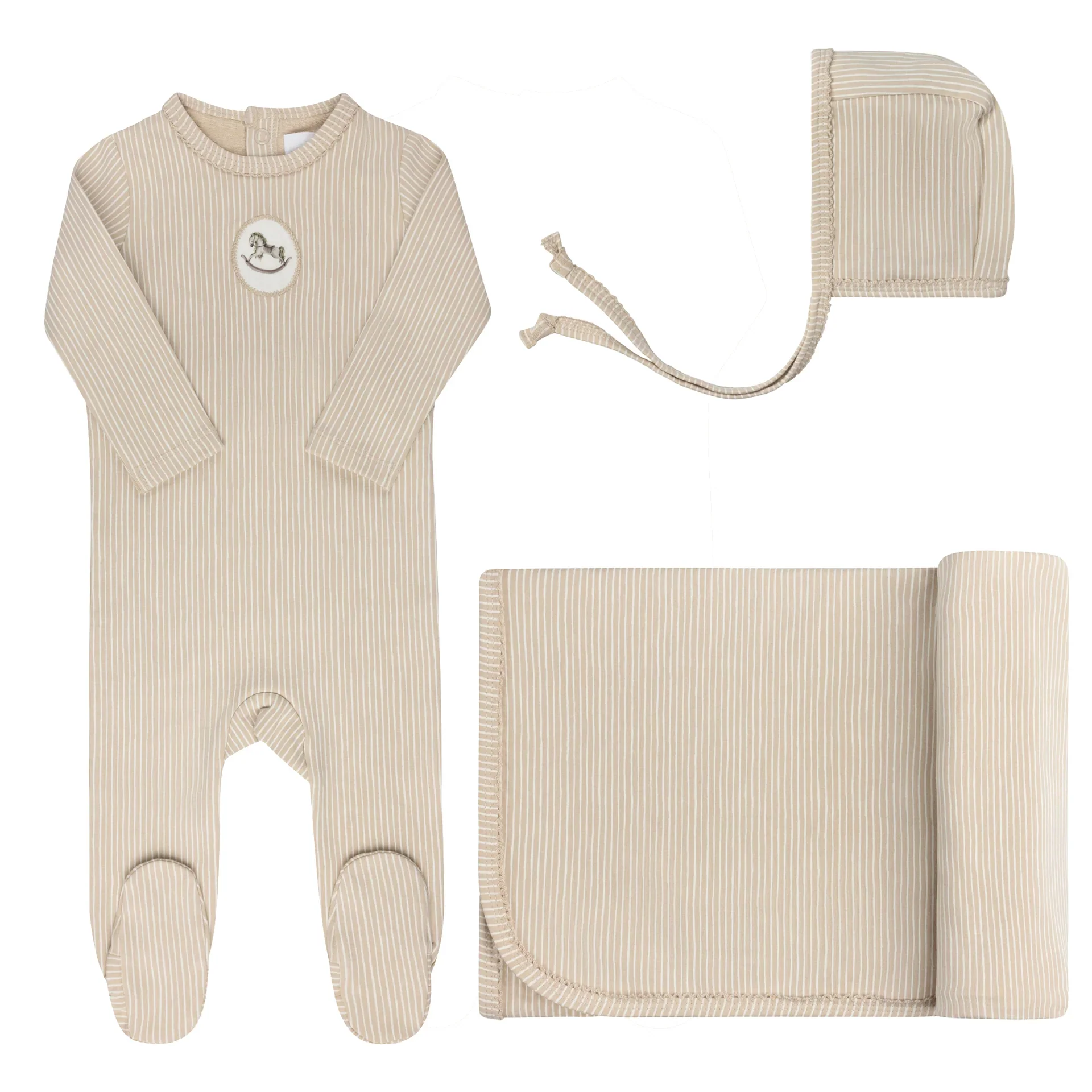 Aurora Beige Take Me Home Set Cotton French Terry Rocking Horse