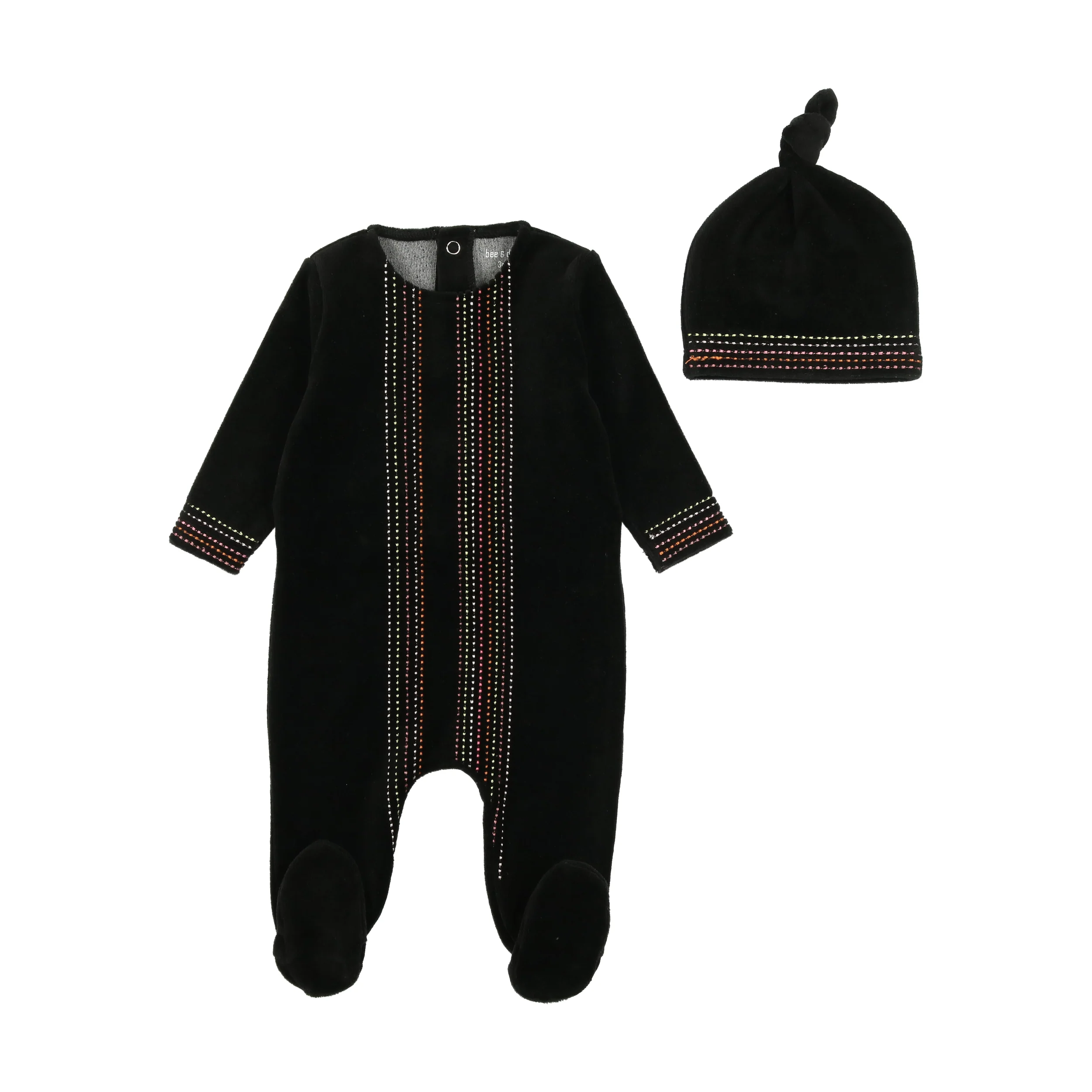 Bee & Dee Black girls Velour with Colored Stitching Footie with Beanie