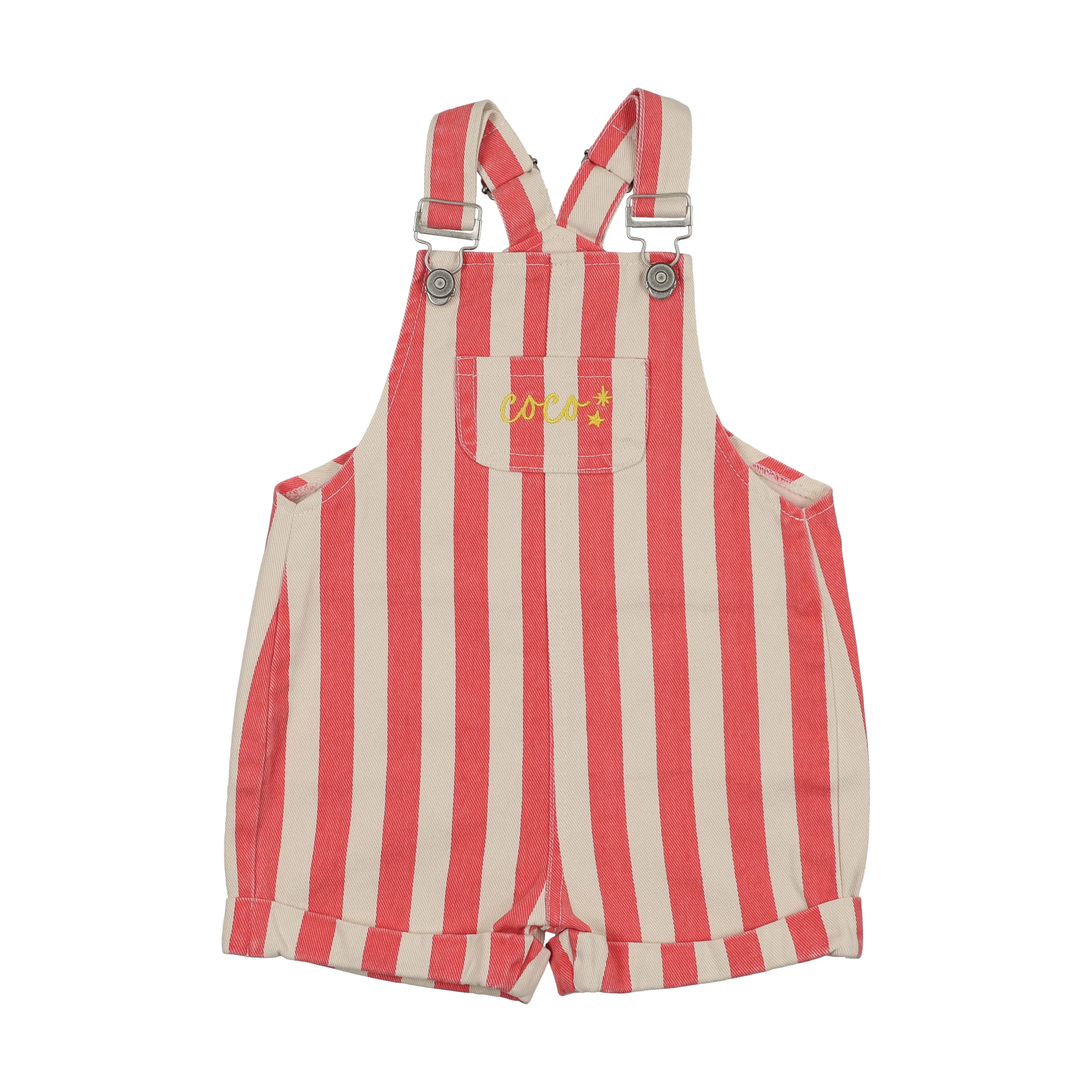 Farren And Me Short Cuffed Overalls - Coral Stripes
