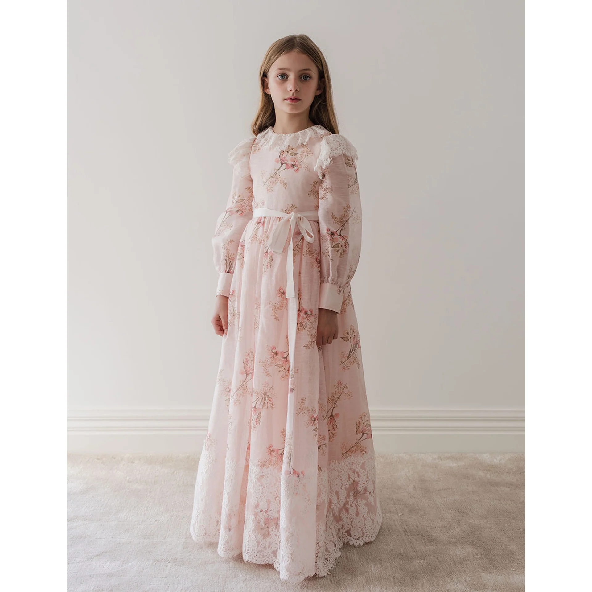 Gold by Petite Amalie Blush Orchid Print Silk Gown