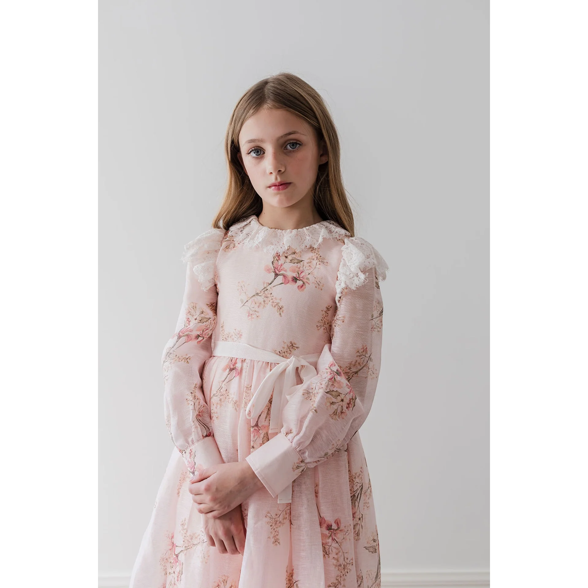 Gold by Petite Amalie Blush Orchid Print Silk Gown - Image 2