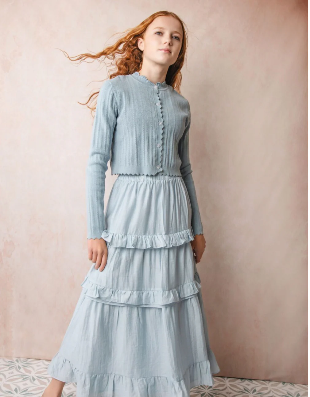 Hev Light Blue 3 Tiered Ruffle And Tuck Skirt - Image 2