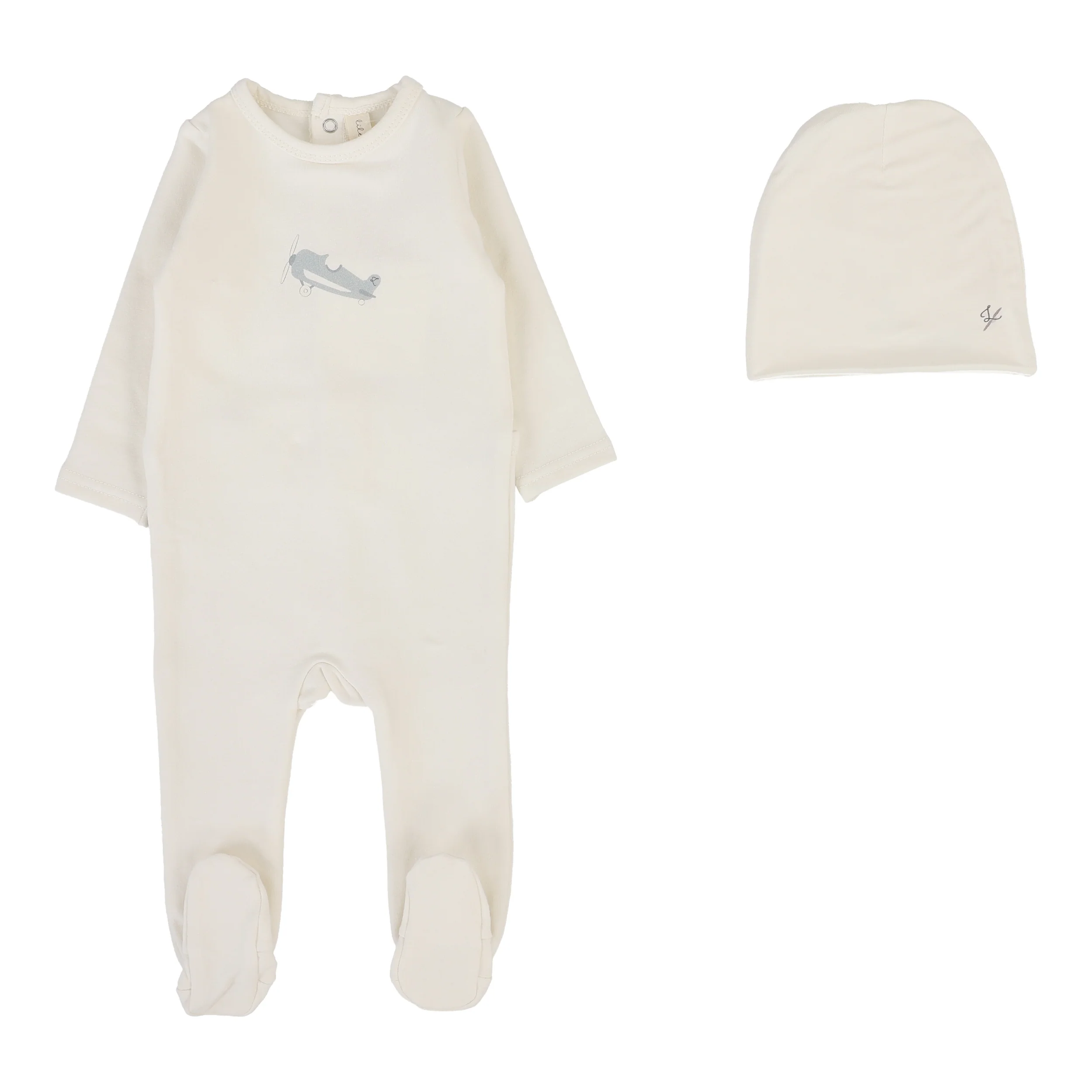 Lilette By Lil Legs Graphic Footie Set Cream/Airplane