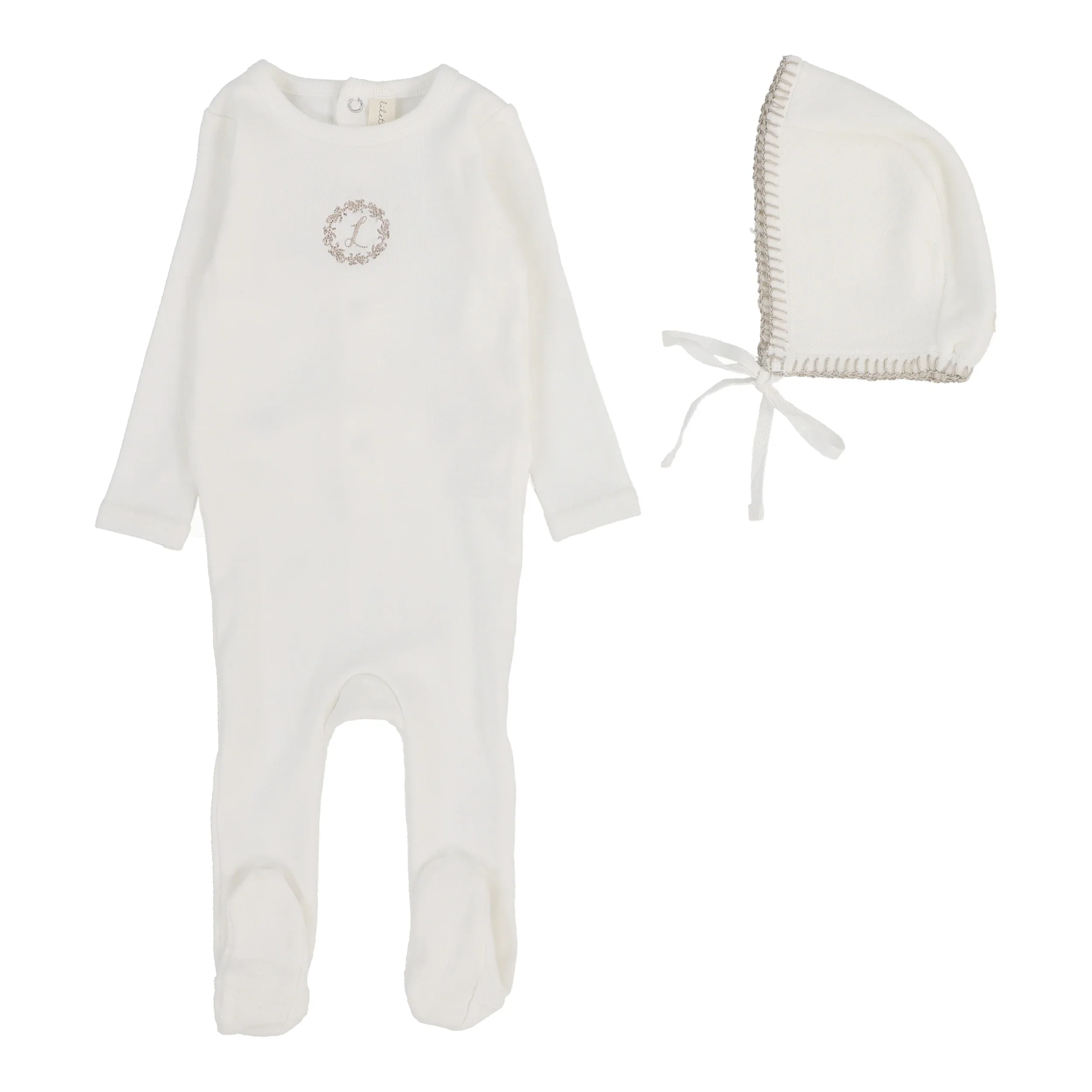 Lilette By Lil Legs Velour Cardi Footie Set Cream/Oat Cardigan: