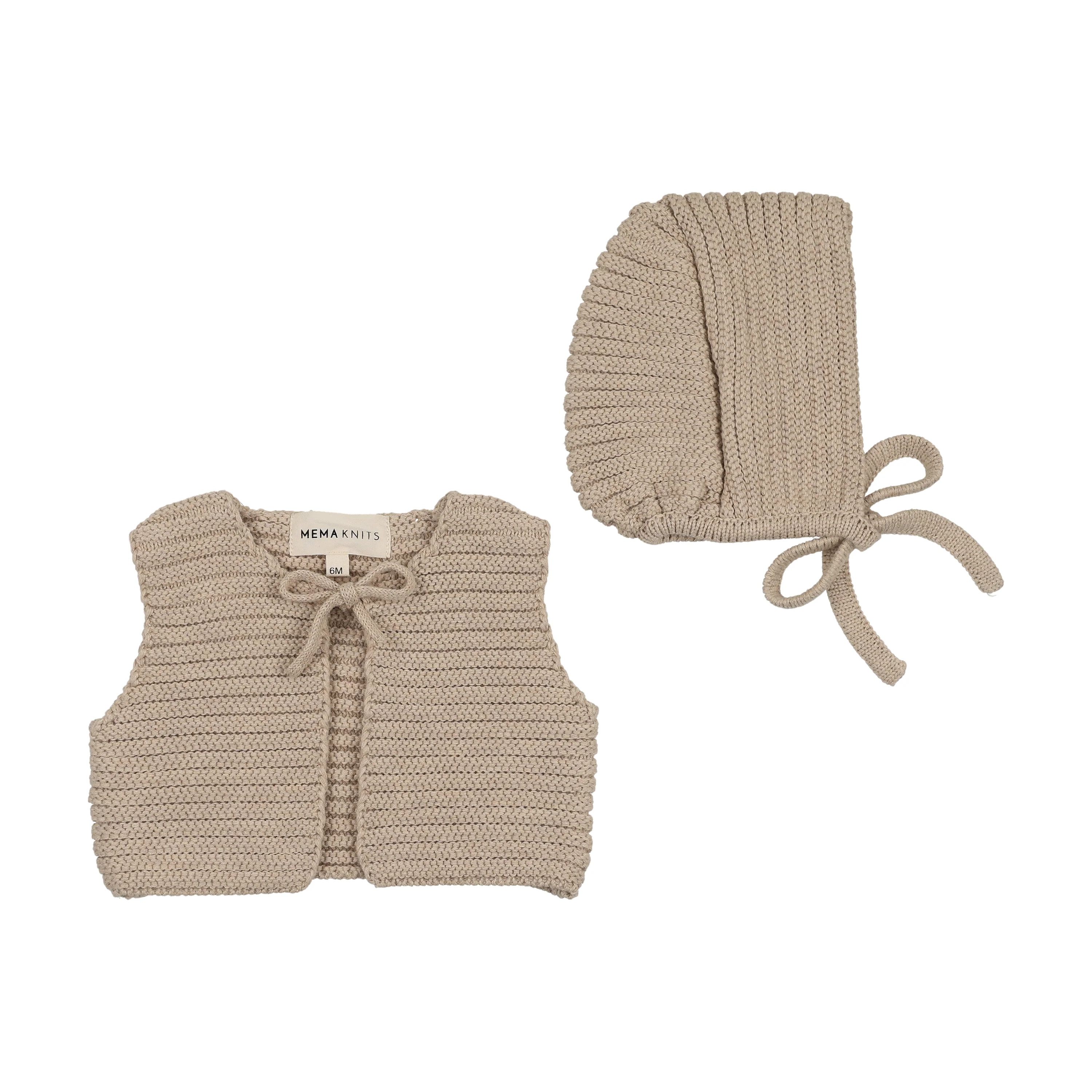 Mema Knits Beige Mélange Knit Crop Vest + Bonnet (M432)