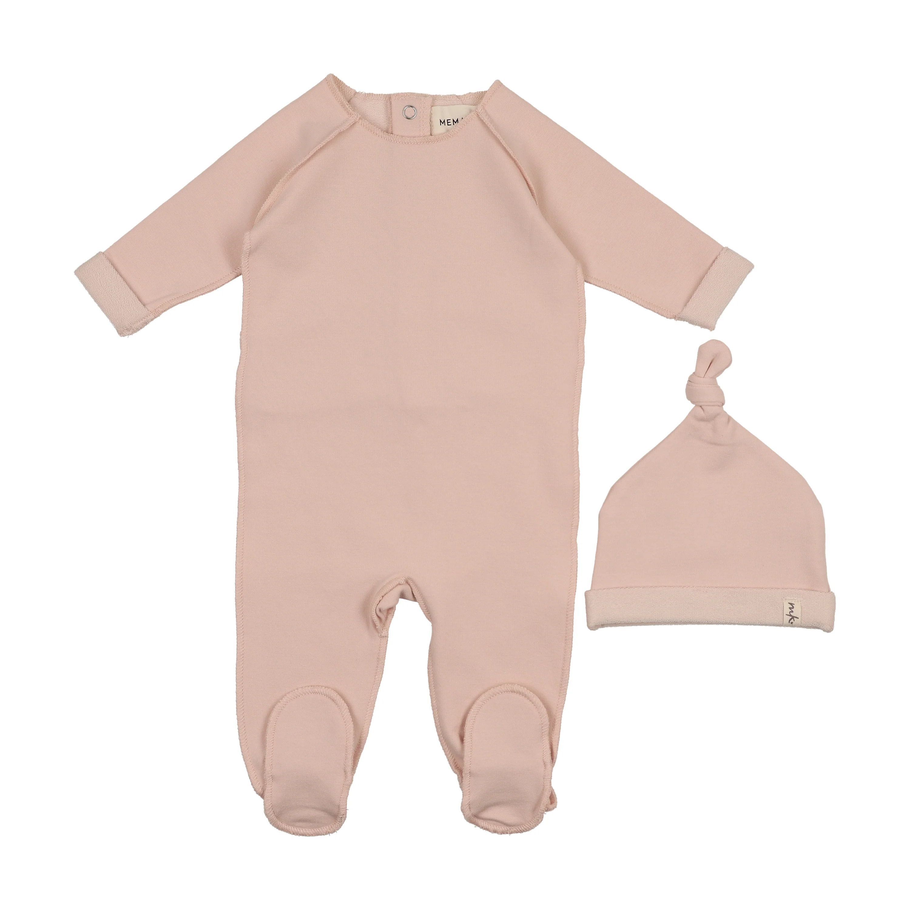 Mema Knits Rose Smoke Melange French Terry Top Stitched Footie + Beanie (M405)