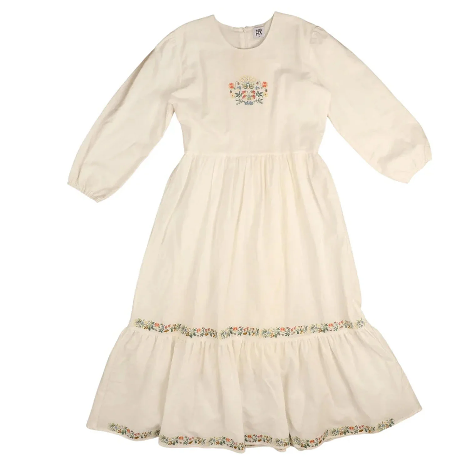 Noma White Floral Cross Stitch Embroidery Teen Dress (NDR922)