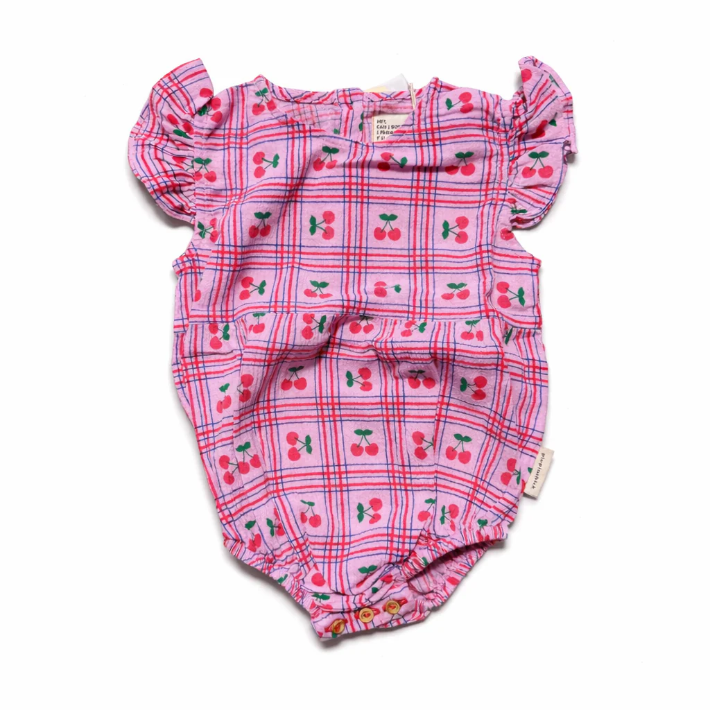 Piupiuchick Lilac W/ Cherries Allover Sleeveless Baby Romper - Image 2